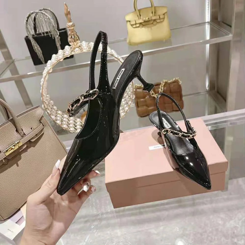 Miu Miu Patent Leather Slingback Pumps in 55mm Heel Height for Women in Black Miu Miu Patent Leather Slingback Pumps in 55mm Heel Height for Women in Black