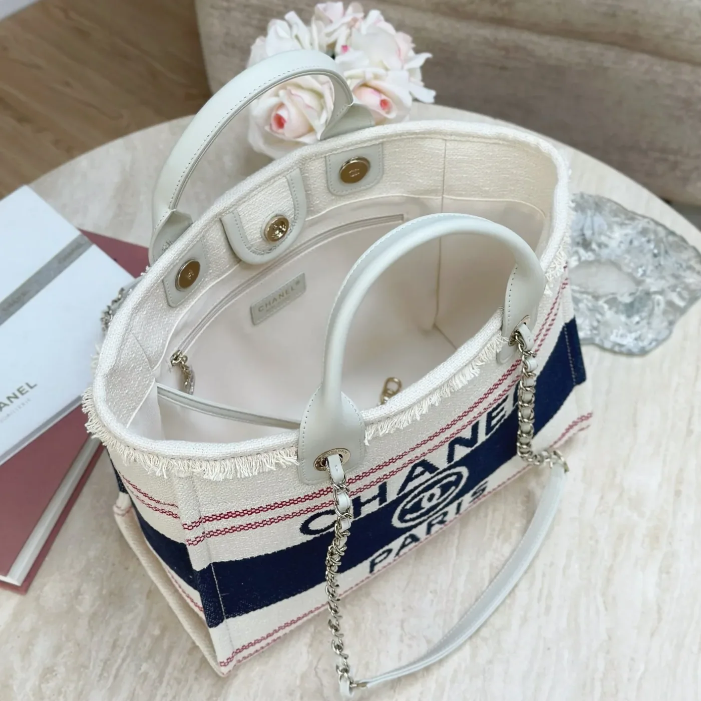 Chanel Deauville Large Tote Bag in Beige Gold Hardware
