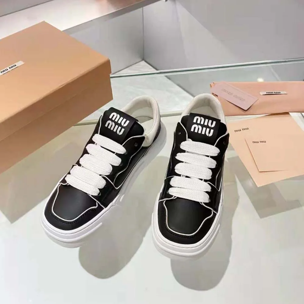 Miu Miu Leather Sneakers for Women in Black