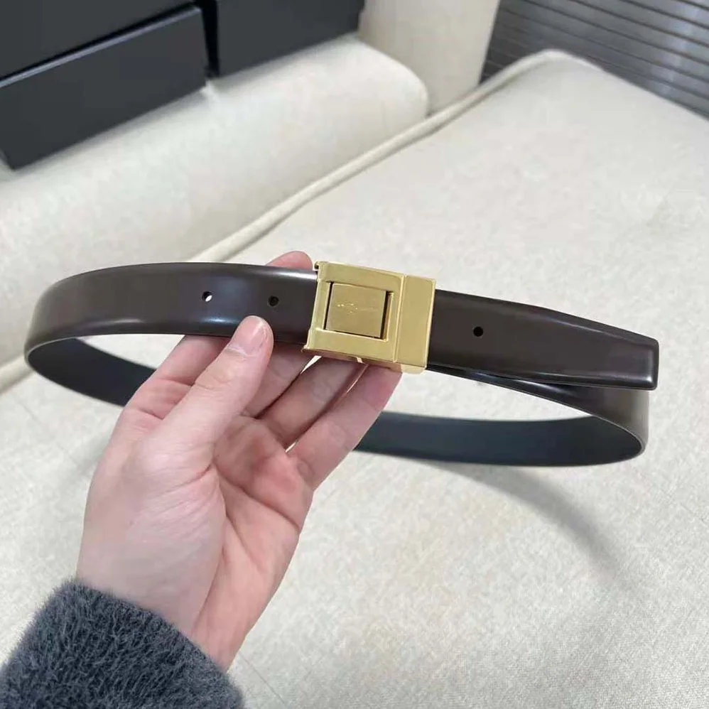 Saint Laurent YSL La 76 Buckle Belt in Brushed Leather for Women