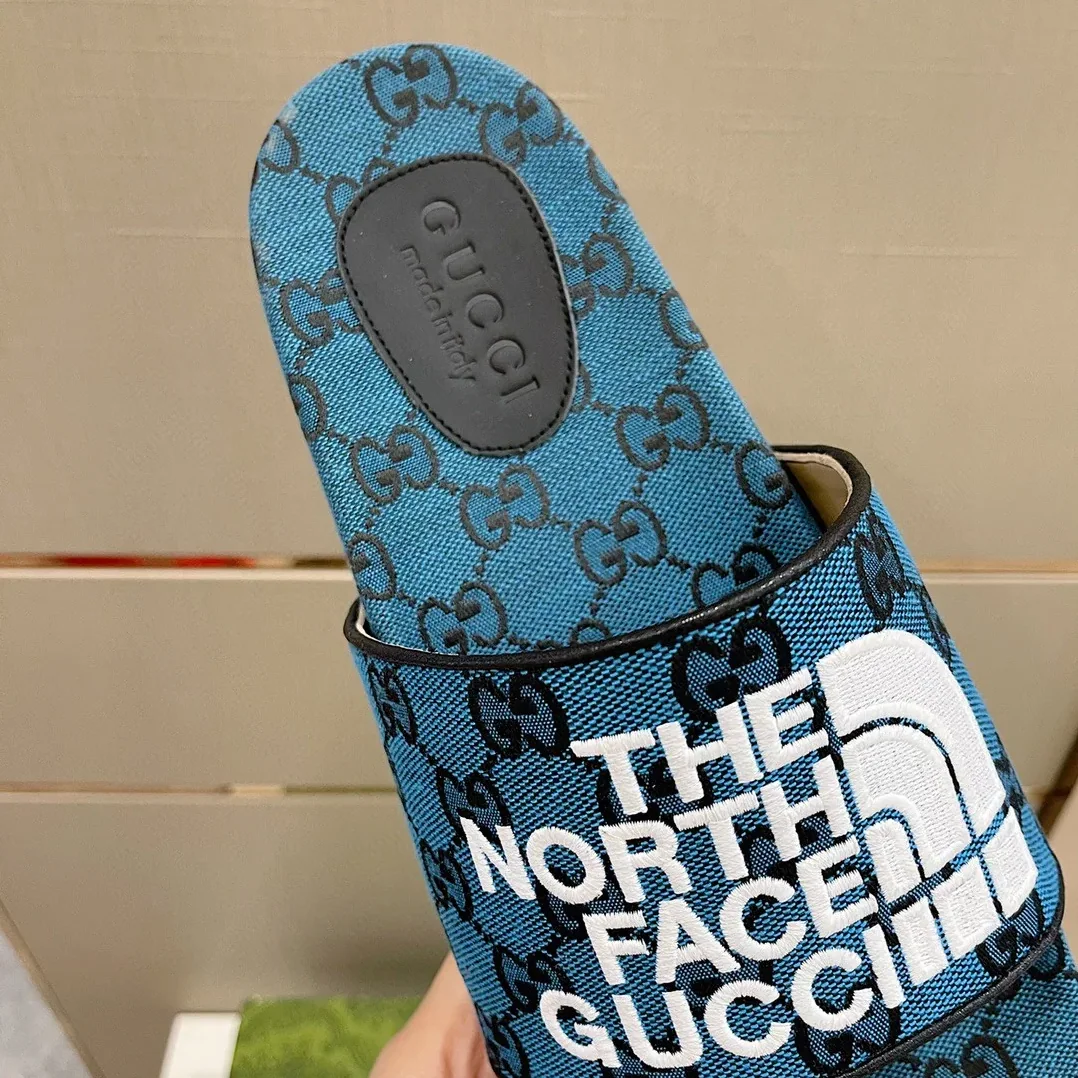 Gucci GG Canvas Slide Sandal Blue Gucci GG Canvas Slide Sandal Blue
