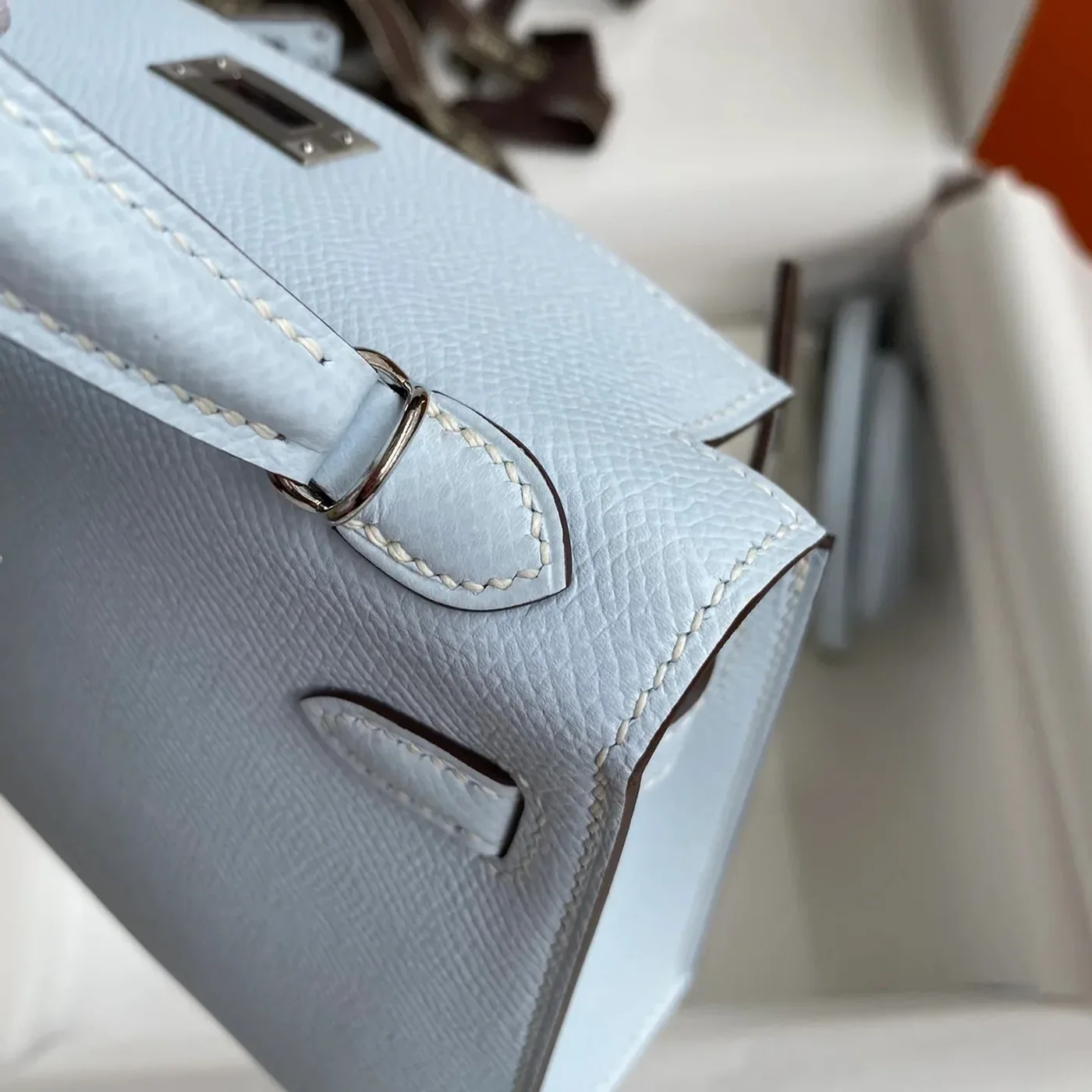 Hermes Kelly Mini Top Handle Bag / Sky Blue Epsom Palladium Hardware Hermes Kelly Mini Top Handle Bag / Sky Blue Epsom Palladium Hardware