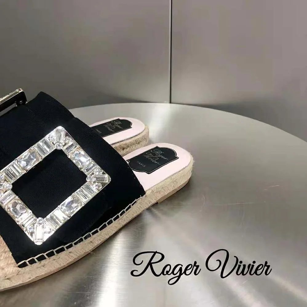 Roger Vivier Strass Buckle Espadrille Mules in Velvet for Women in Black