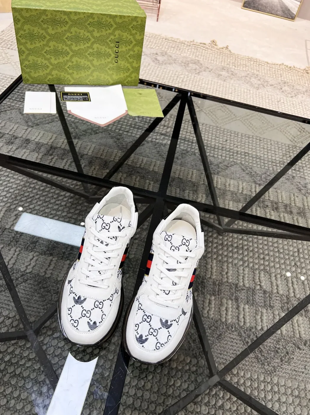 Gucci x Adidas GG Sneakers With Web White for Men Gucci x Adidas GG Sneakers With Web White for Men