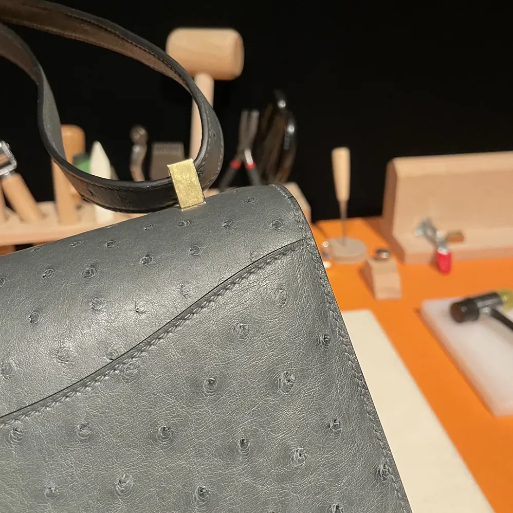 Hermes Constance 24 Bag Nata Ostrich Leather for Women in Silver/Gold