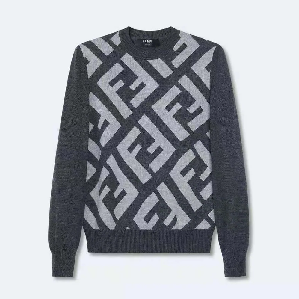 Fendi Gray Wool Sweater-FZX091APJKF1ML0 for Men Fendi Gray Wool Sweater-FZX091APJKF1ML0 for Men