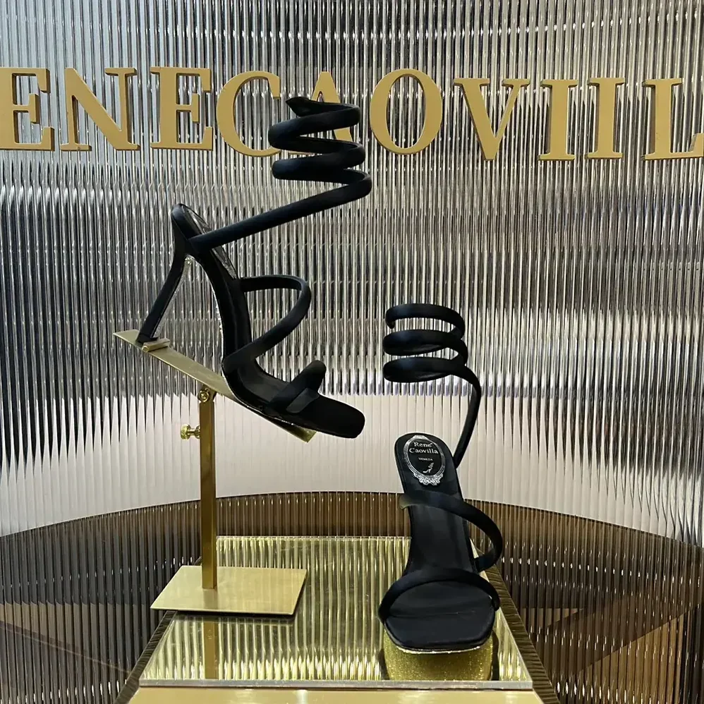 Rene Caovilla Cleopatra Black Satin Sandal 105 for Women Rene Caovilla Cleopatra Black Satin Sandal 105 for Women