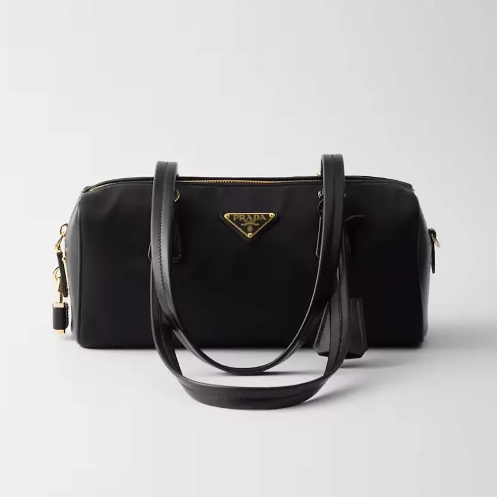 Prada Re-Nylon and Leather Medium Top-handle Bag with Padlock for Women in Black Prada Re-Nylon and Leather Medium Top-handle Bag with Padlock for Women in Black