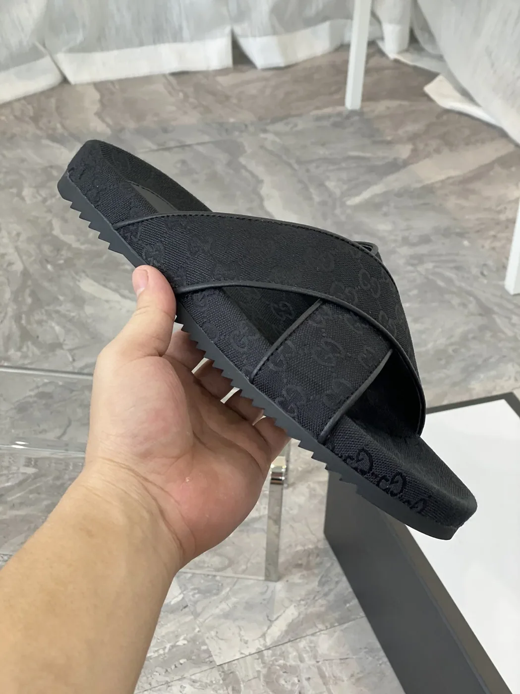 Gucci GG Crisscross Slide Sandals Black for Men