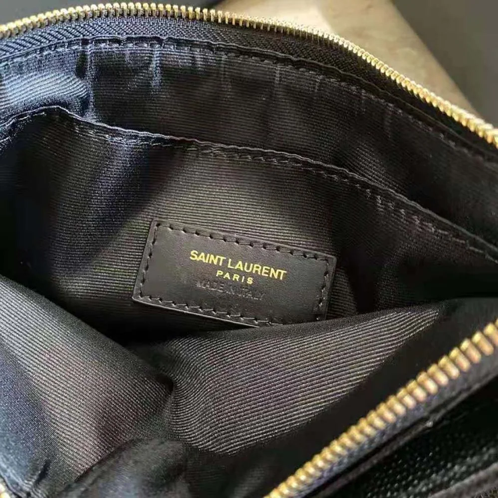 Saint Laurent YSL Large Monogram Bill Pouch in Grain DE Poudre Embossed Leather for Women in Black