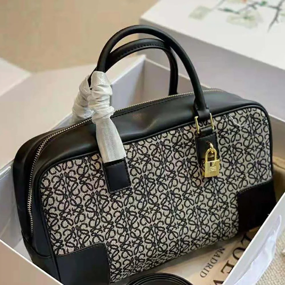 Loewe Amazona 23 in Anagram Jacquard and Calfskin for Women in Black Loewe Amazona 23 in Anagram Jacquard and Calfskin for Women in Black