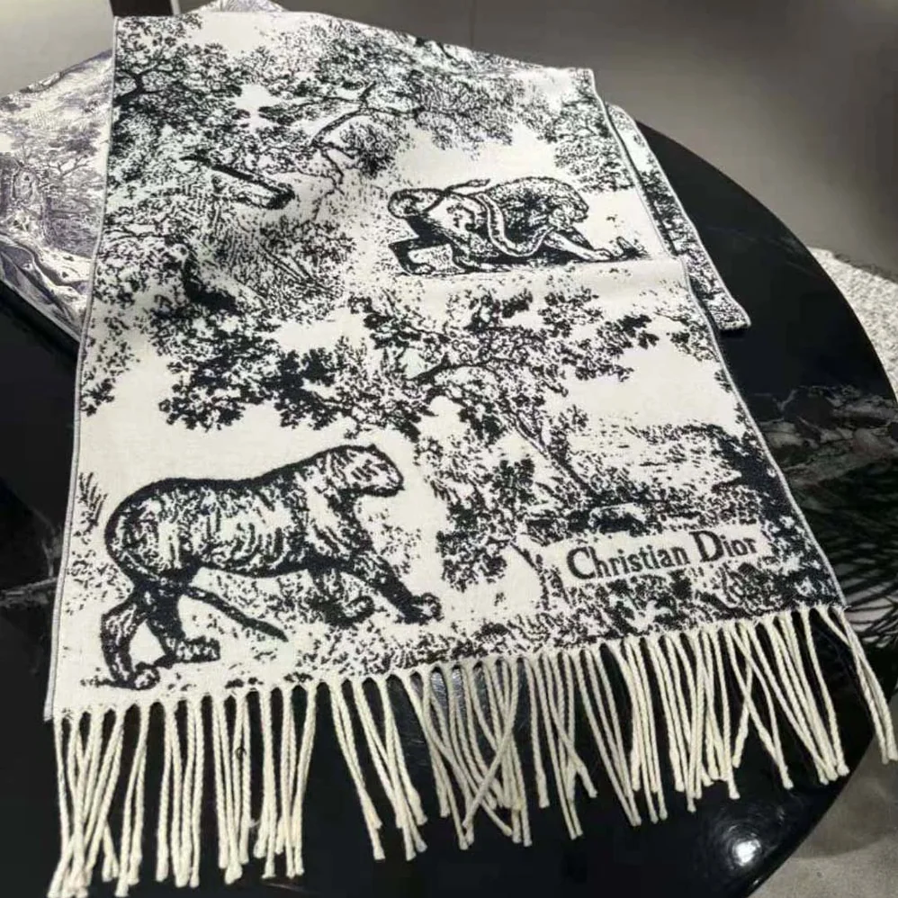 Dior Toile De Jouy Sauvage Scarf Navy Blue Cashmere and Wool for Women Dior Toile De Jouy Sauvage Scarf Navy Blue Cashmere and Wool for Women