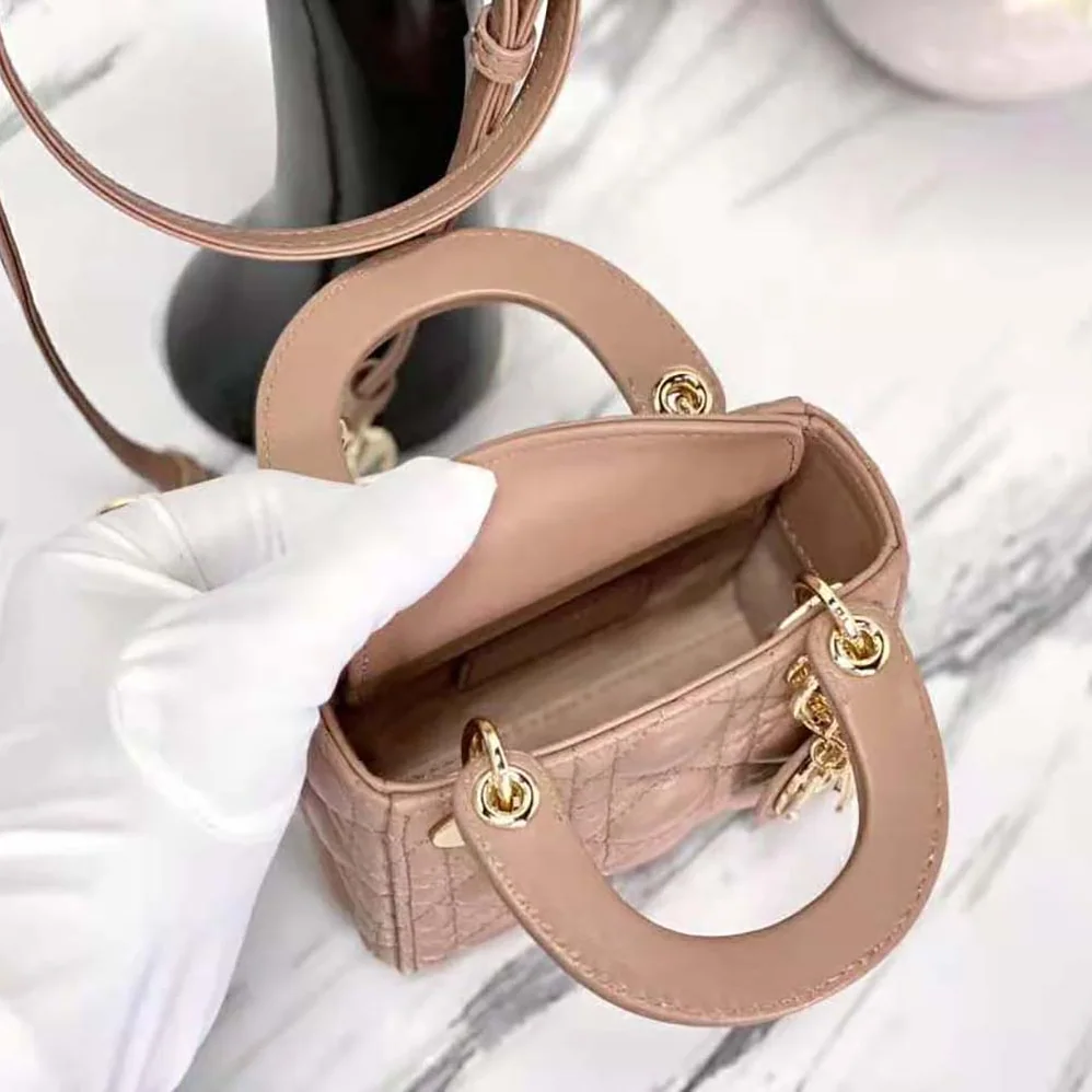 Dior Micro Lady Dior Bag Rose Des Vents Cannage Lambskin for Women