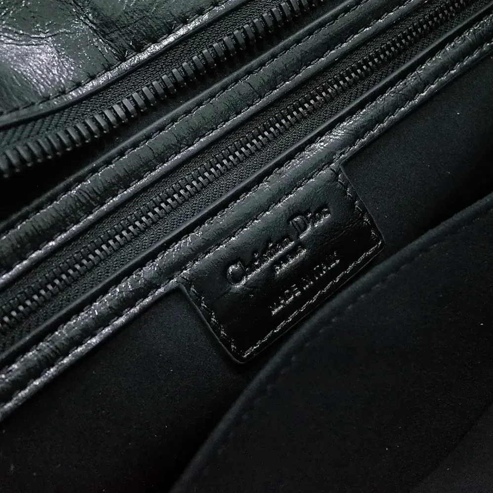 Dior Large Lady D-Sire Bag Black Macrocannage Crinkled Calfskin for Women
