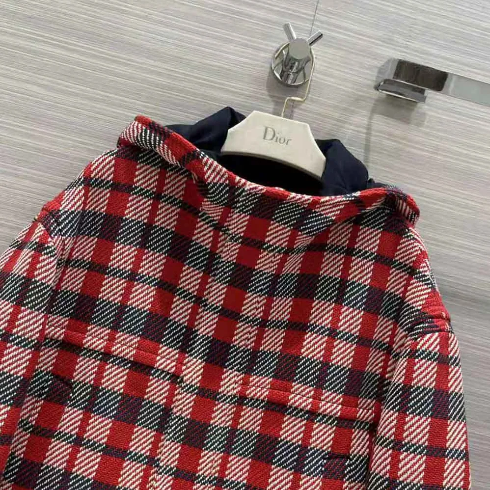 Dior Hooded Blouson Red Black and White Check n Dior Cotton and Wool for Women Dior Hooded Blouson Red Black and White Check n Dior Cotton and Wool for Women