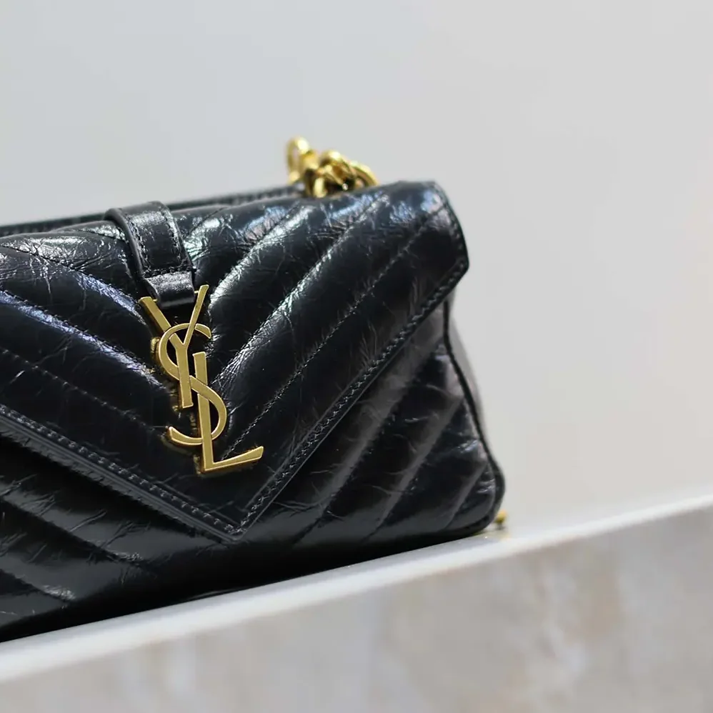 Saint Laurent YSL College Mini Chain Bag in Shiny Crackled Leather for Women in Black Saint Laurent YSL College Mini Chain Bag in Shiny Crackled Leather for Women in Black