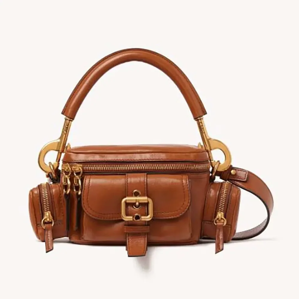 Chloe Small Camera Bag in Shiny Leather for Women in Brown