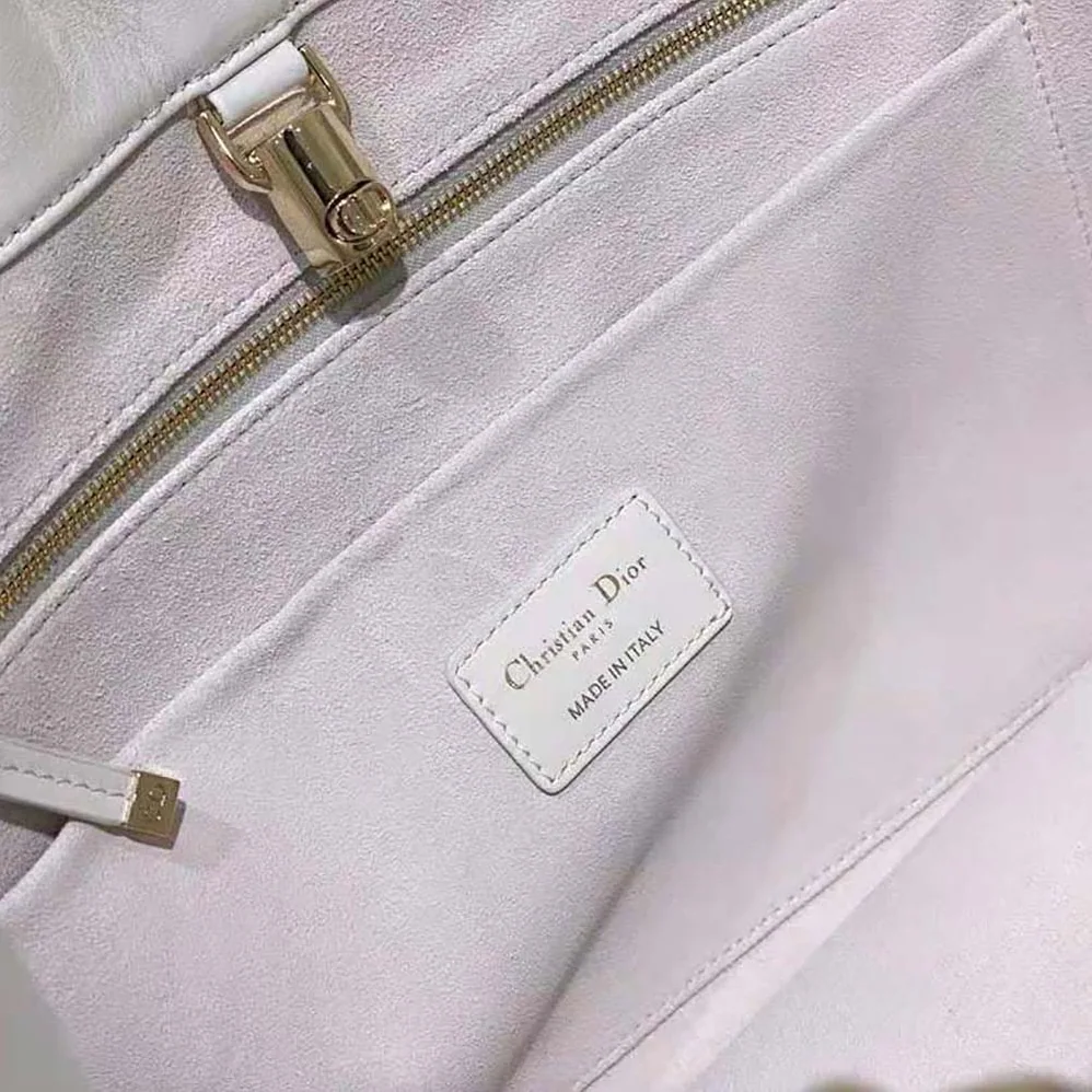 Dior Medium Dior Essential Tote Bag White Archicannage Calfskin for Women