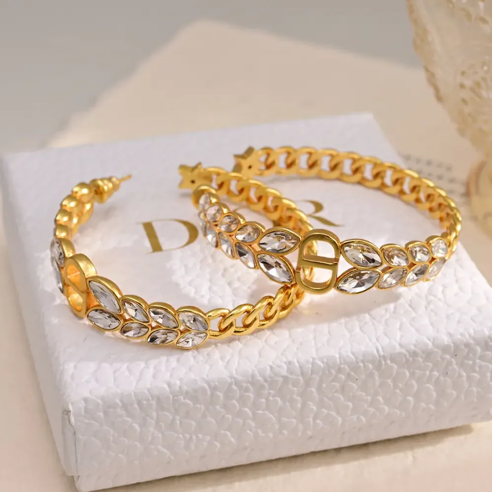 Dior 30 Montaigne Prestige Hoop Earrings Gold-Finish Metal and Silver for Women in Tone Crystals
