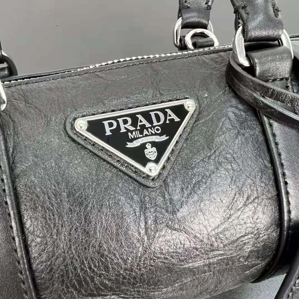 Prada Antique Nappa Leather Handbag for Women in Black Prada Antique Nappa Leather Handbag for Women in Black