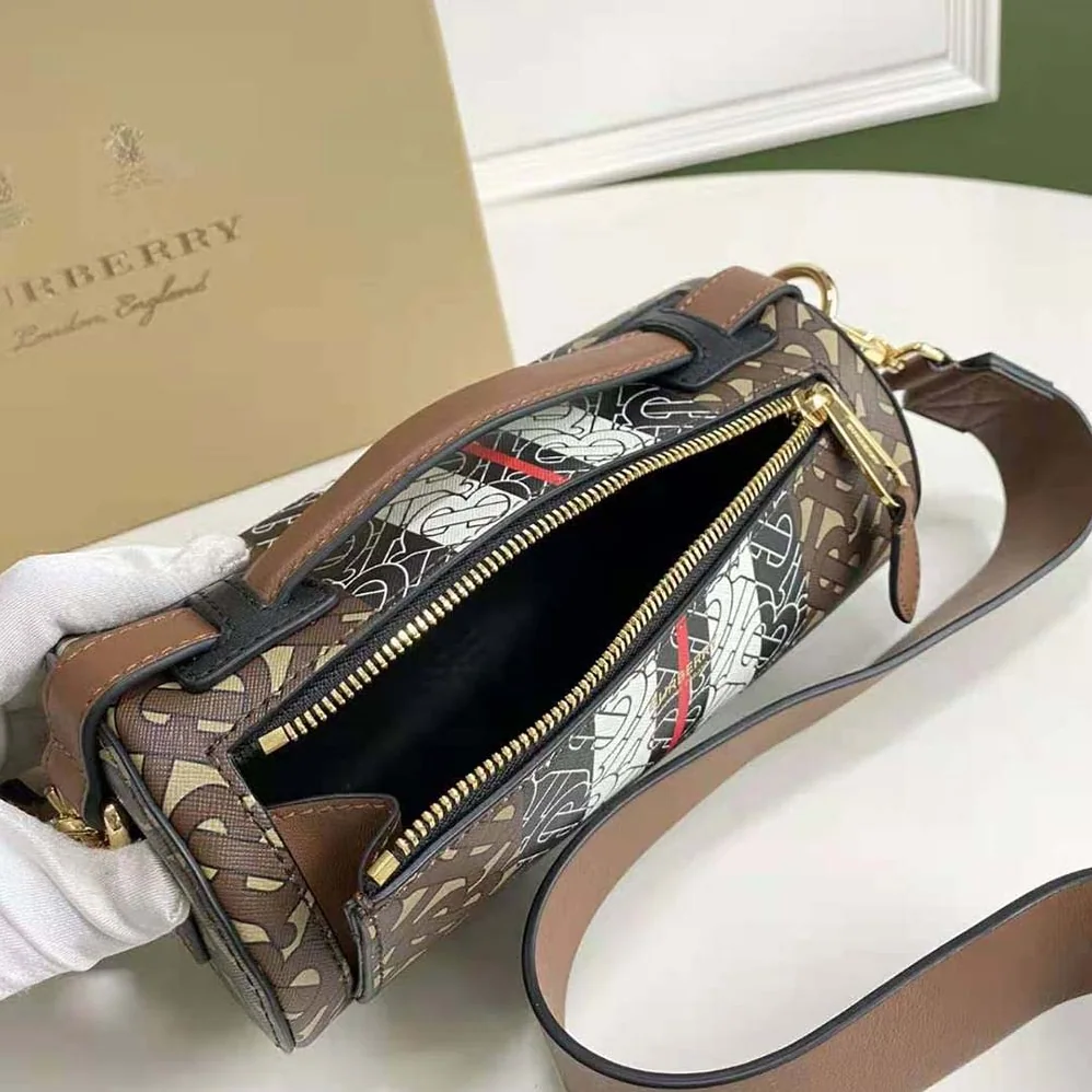 Burberry The Monogram Stripe E-canvas and Leather Barrel Bag for Women