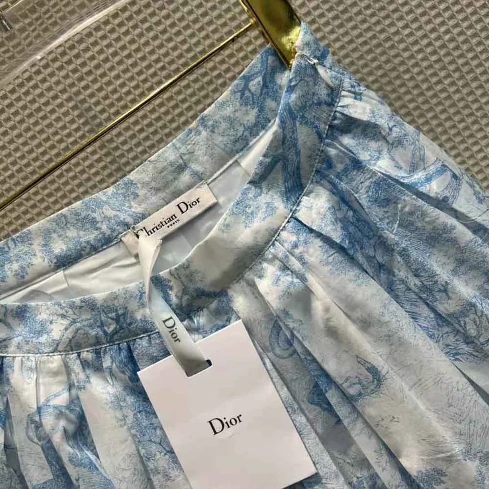 Dior Mid-Length Skirt Cornflower Blue Toile de Jouy Cotton Muslin for Women
