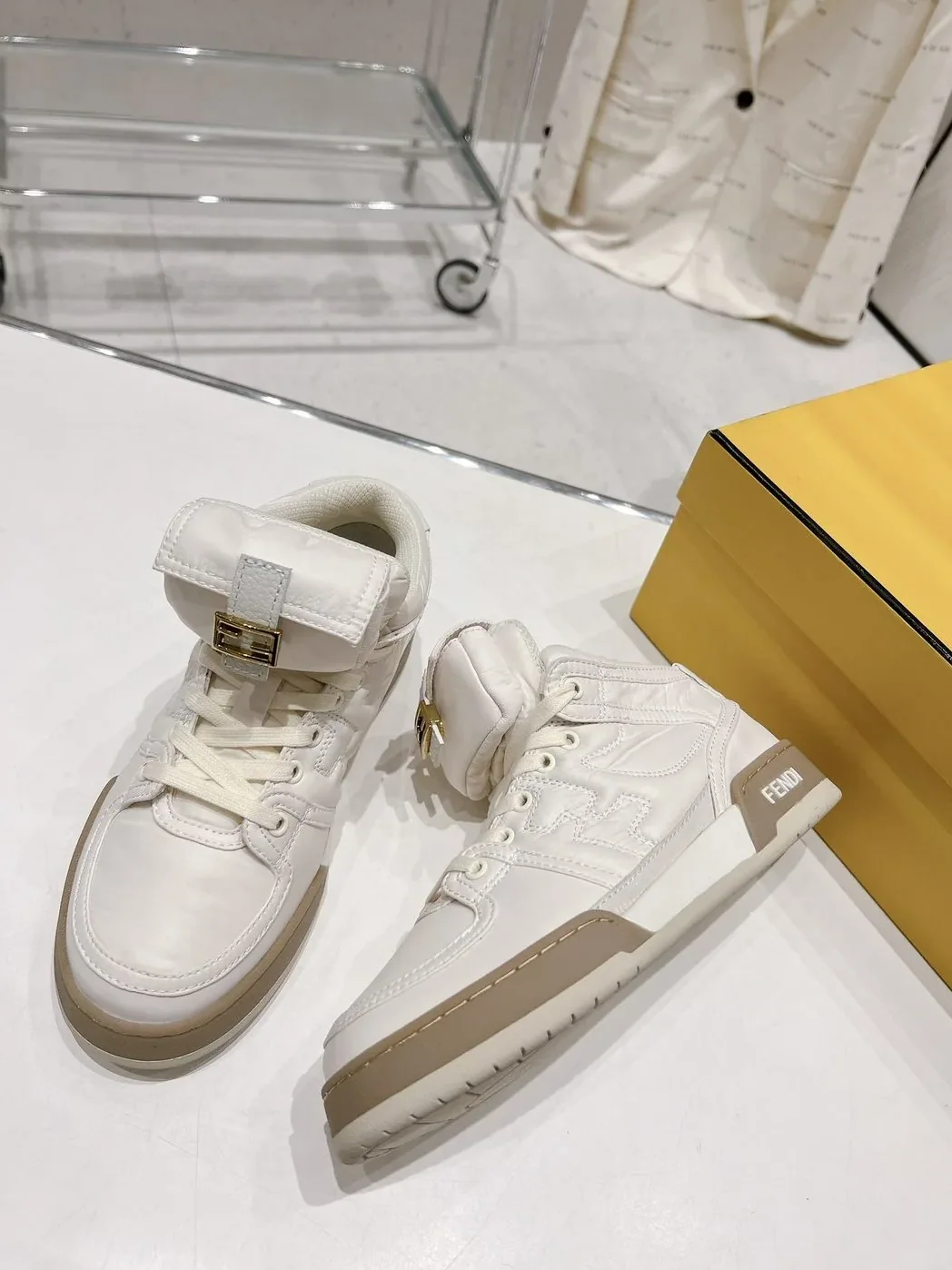FD Fendi Match Lace-Up High in Top Sneakers White FD Fendi Match Lace-Up High in Top Sneakers White