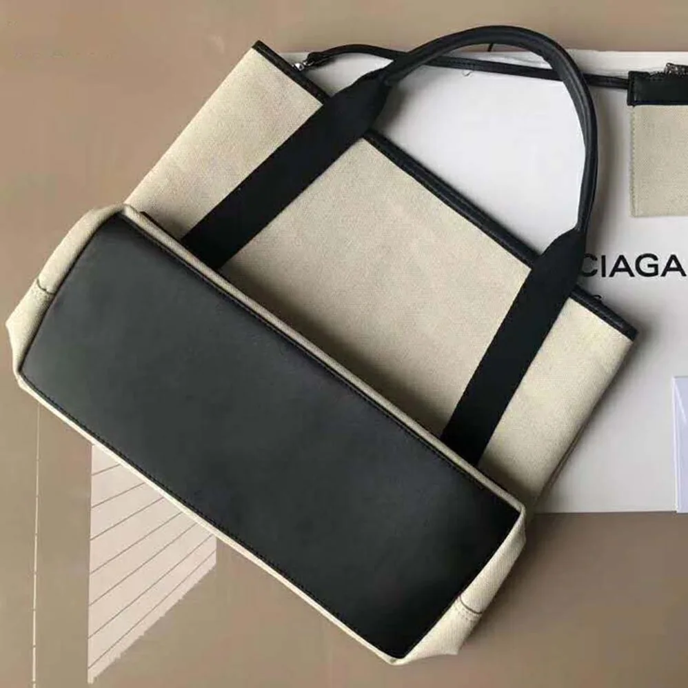 Balenciaga Navy Cabas M Large Size Cotton Canvas Calfskin for Women