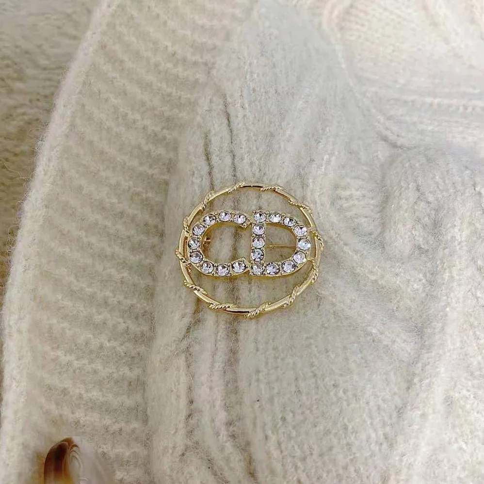 Dior Clair D Lune Brooch Gold-Finish Metal and White Crystals for Women
