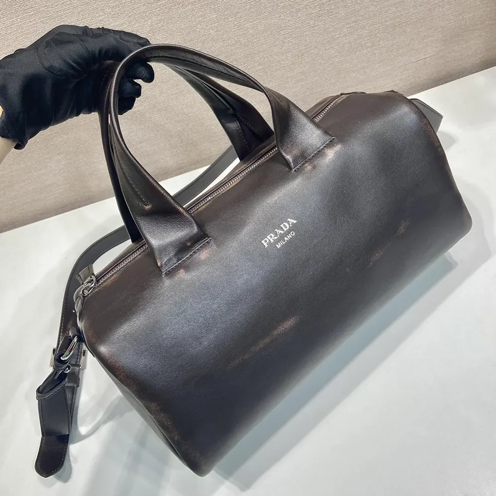Prada Small Nappa Leather Duffle Bag for Unisex in Dark Brown