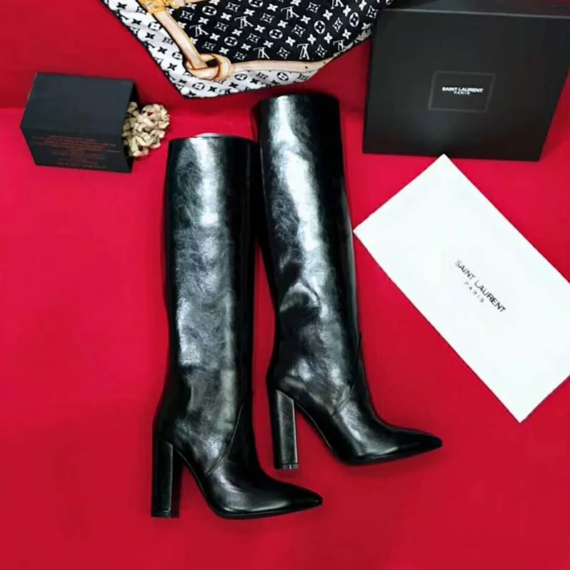 Saint Laurent YSL Shoes Lou Boot in Lambskin 90mm Heel for Women in Black Saint Laurent YSL Shoes Lou Boot in Lambskin 90mm Heel for Women in Black