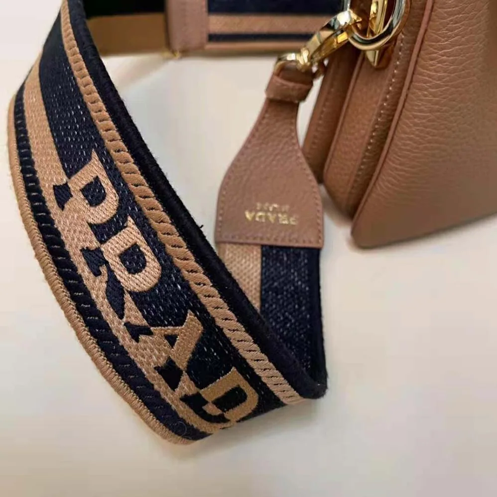 Prada Leather Shoulder Bag with Metal Lettering Logo for Women in Brown