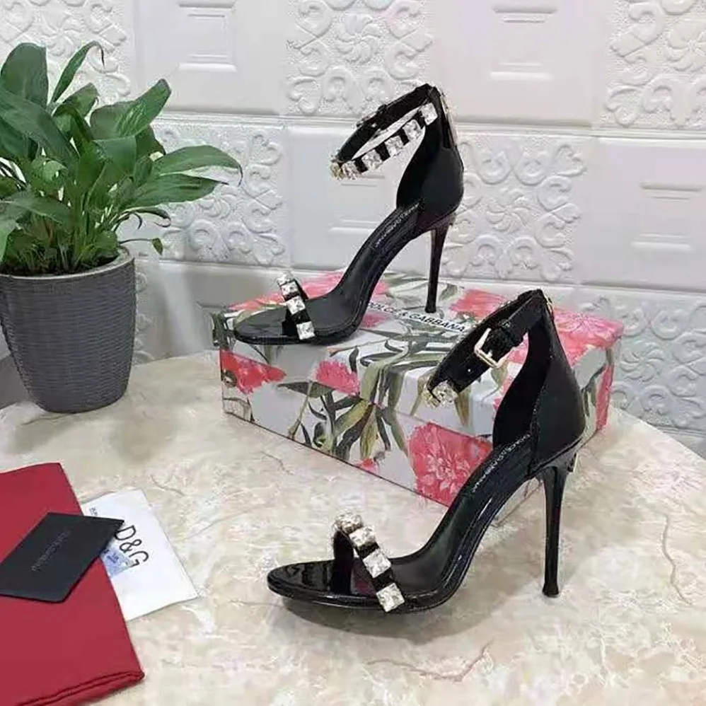 Dolce Gabbana D&G Polished Calfskin Sandals with Rhinestones for Women Dolce Gabbana D&G Polished Calfskin Sandals with Rhinestones for Women