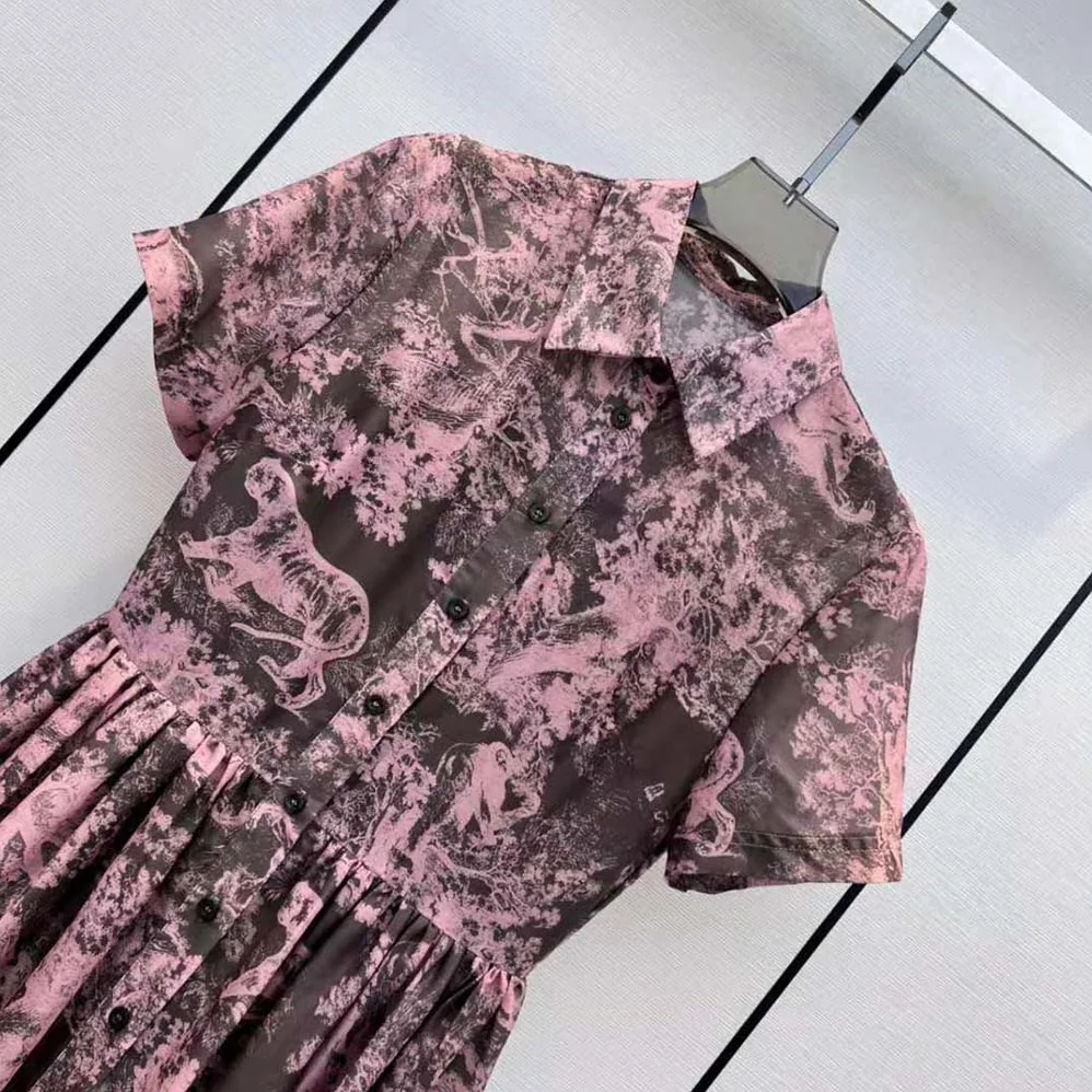 Dior Dioriviera Mid-length Shirt Dress Gray and Pink Cotton Muslin with Toile de Jouy Reverse Motif for Women Dior Dioriviera Mid-length Shirt Dress Gray and Pink Cotton Muslin with Toile de Jouy Reverse Motif for Women