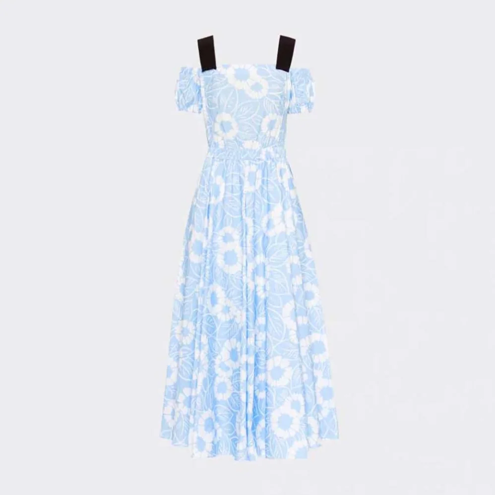 Prada Printed Poplin Dress for Women in Blue Prada Printed Poplin Dress for Women in Blue