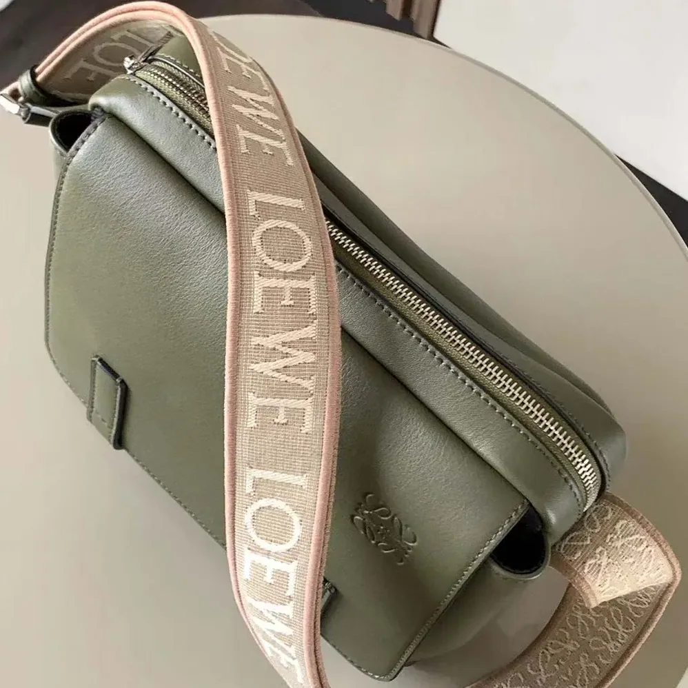 Loewe XS Military Messenger Bag in Supple Smooth Calfskin and Jacquard for Men in Dark Green Loewe XS Military Messenger Bag in Supple Smooth Calfskin and Jacquard for Men in Dark Green