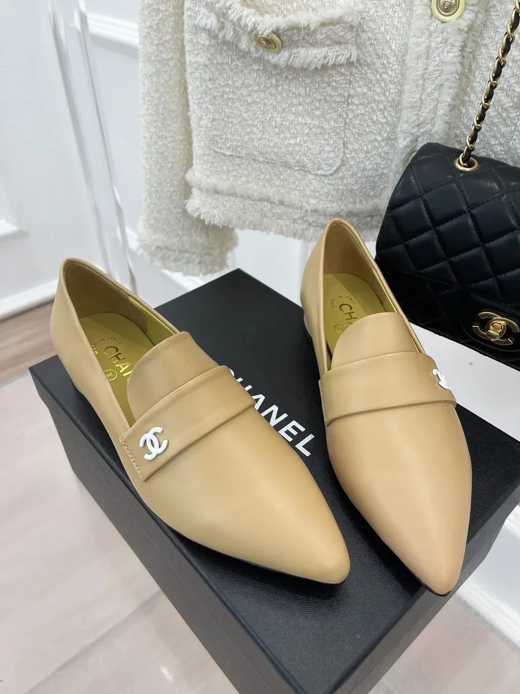 Chanel Loafer With Logo Beige for Women