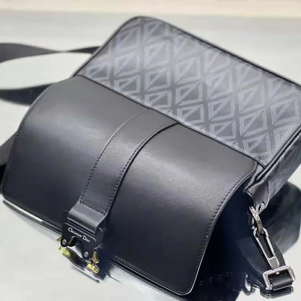 Dior Hit The Road Bag with Strap Black CD Diamond Canvas and Smooth Calfskin for Men