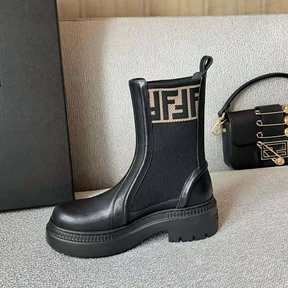 Fendi Domino Black Leather Biker Boots for Women Fendi Domino Black Leather Biker Boots for Women