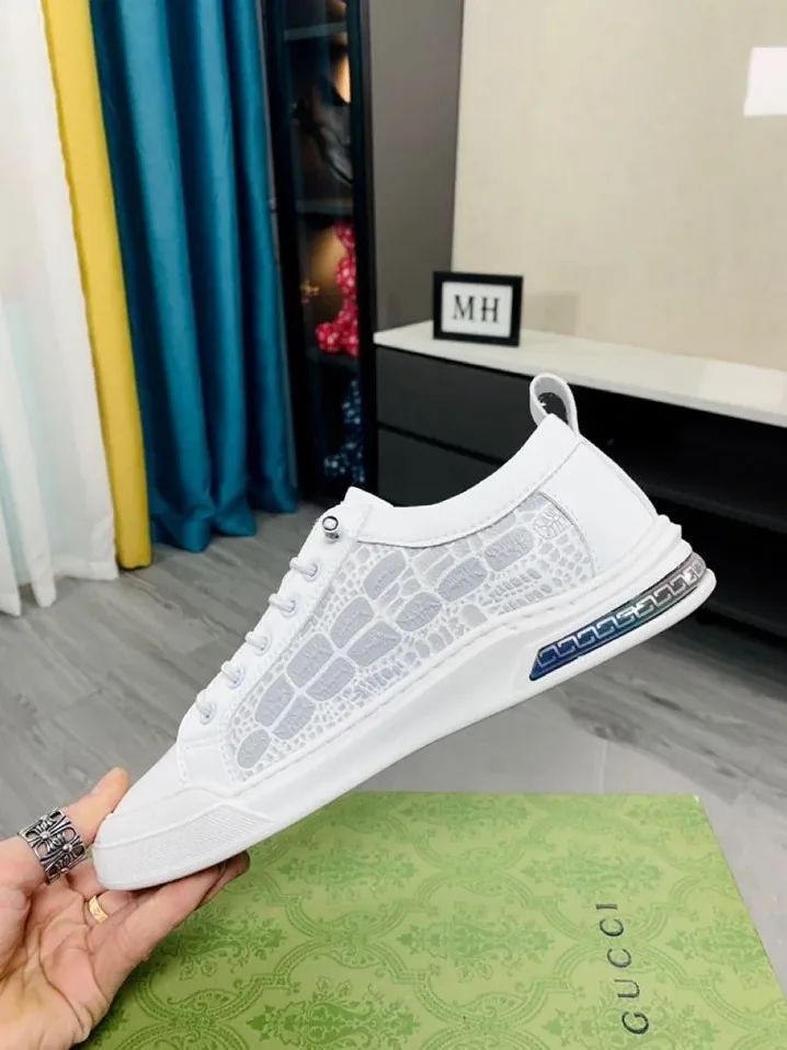 Gucci Crocodile Embossing Sneakers White for Men Gucci Crocodile Embossing Sneakers White for Men