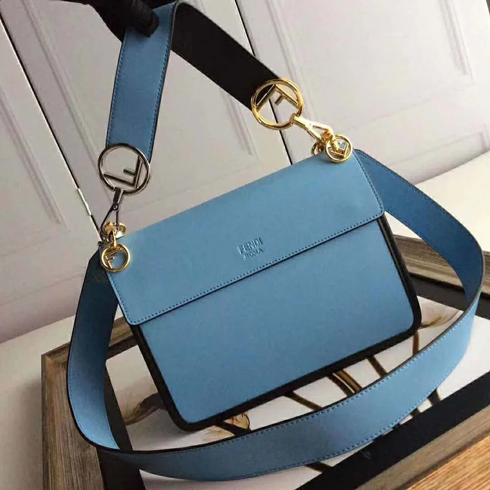 Fendi Kan I F Leather Bag in Calfskin Leather for Women in Blue Fendi Kan I F Leather Bag in Calfskin Leather for Women in Blue