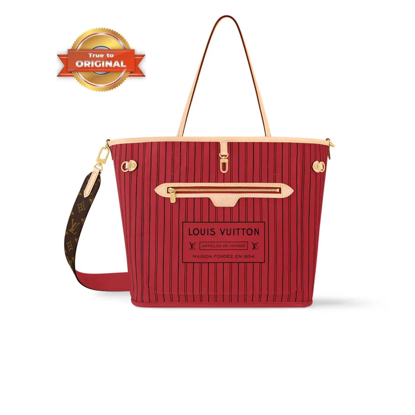 Louis Vuitton Neverfull Bandouliere Inside Out MM Tote Bag Rouge Sari Gold Hardware Textile Louis Vuitton Neverfull Bandouliere Inside Out MM Tote Bag Rouge Sari Gold Hardware Textile