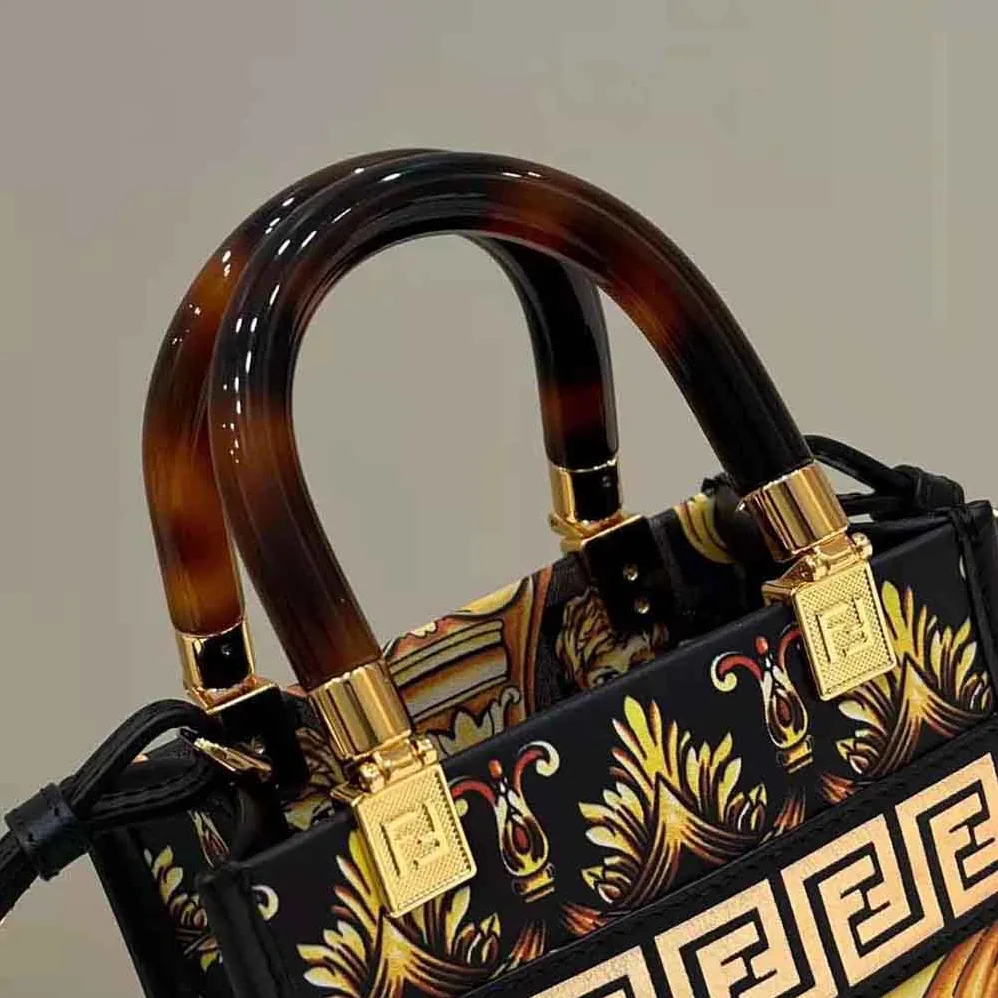 Fendi Mini Sunshine Shopper Fendace Printed FF Leather Mini Bag for Women Fendi Mini Sunshine Shopper Fendace Printed FF Leather Mini Bag for Women
