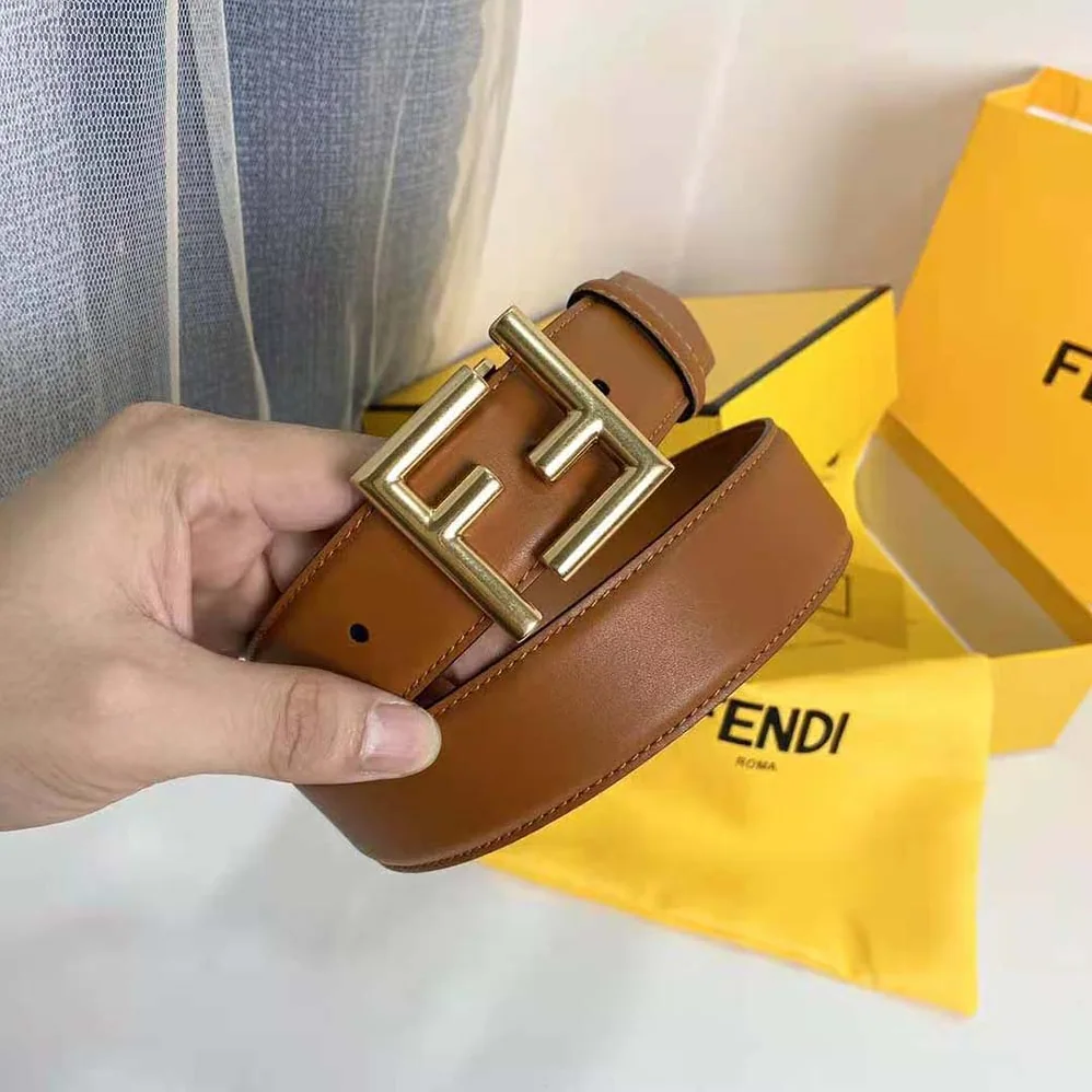 Fendi Belt with Loop and FF Stud Buckle for Women in Brown Fendi Belt with Loop and FF Stud Buckle for Women in Brown