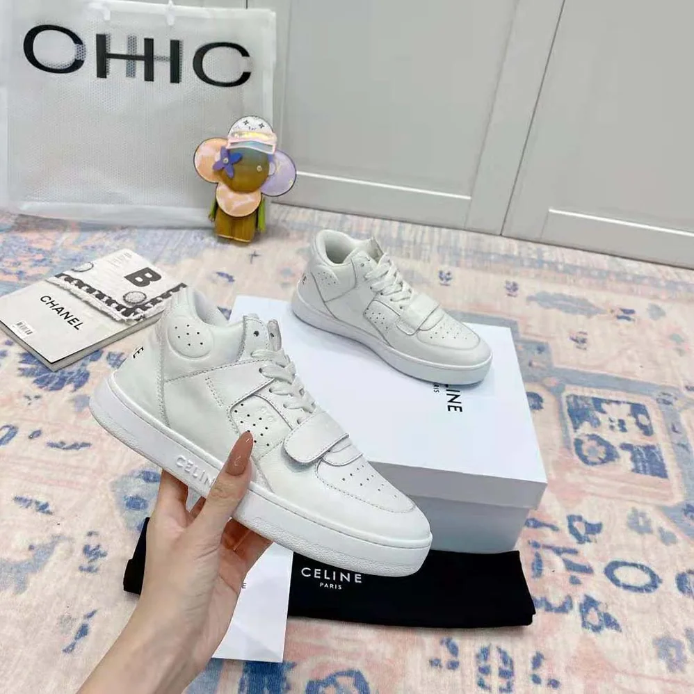 Celine CT-02 Mid Sneaker with Scratch in Calfskin for Women in White Celine CT-02 Mid Sneaker with Scratch in Calfskin for Women in White