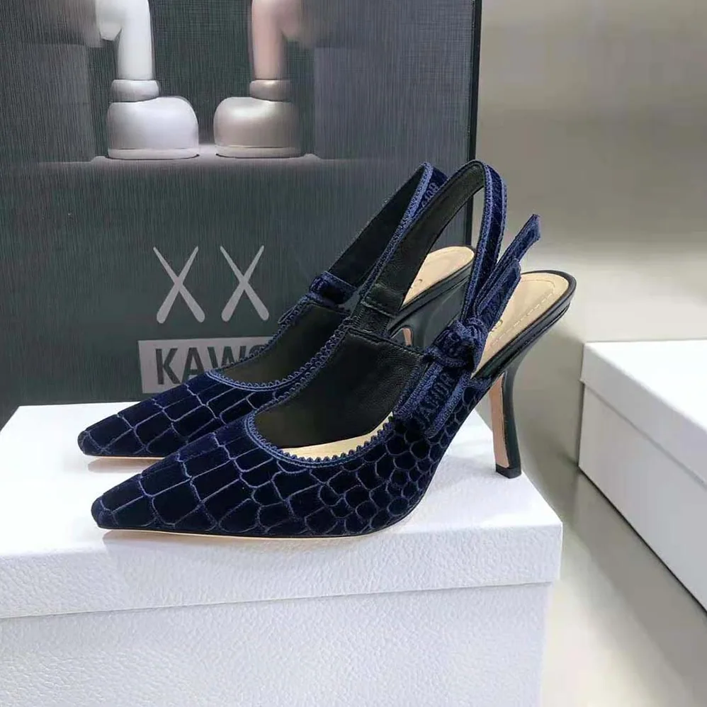 Dior J'Adior Slingback Pump Deep Crocodile-Effect Embroidered Velvet for Women in Blue Dior J'Adior Slingback Pump Deep Crocodile-Effect Embroidered Velvet for Women in Blue