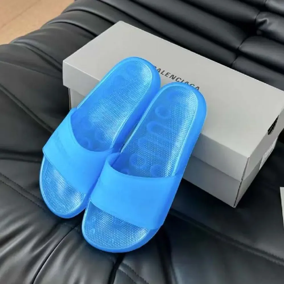 Balenciaga Pool Transparent Slide Sandal in Blue Rubber for Unisex