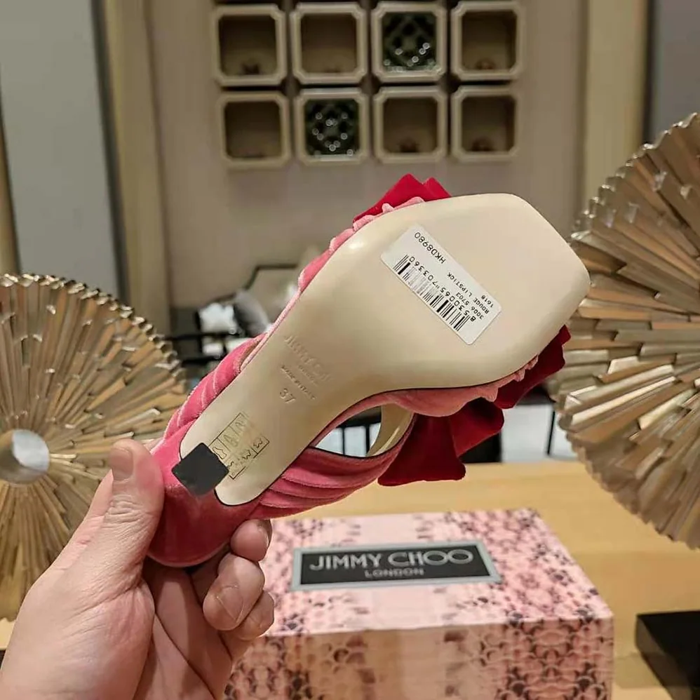 Jimmy Choo Flaca Sandal 100 Candy Pink Velvet Sandal with Bow for Women Jimmy Choo Flaca Sandal 100 Candy Pink Velvet Sandal with Bow for Women