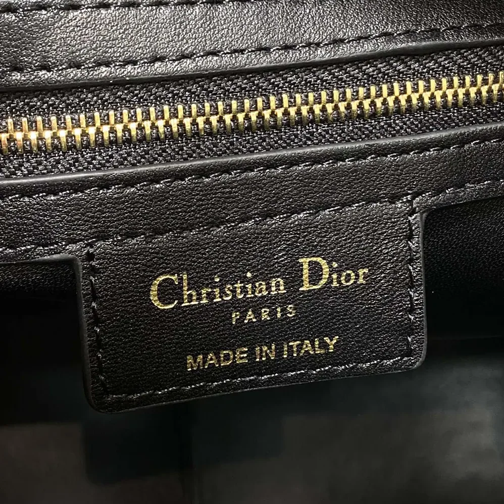Dior Medium D-Motion Bag Black Macrocannage Lambskin for Women