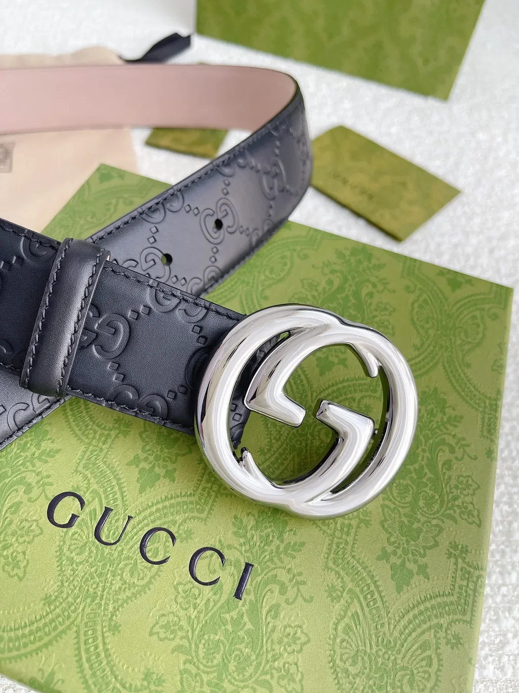Gucci GG Marmont Embossed Monogram Belt Black With Gold in Toned Buckle